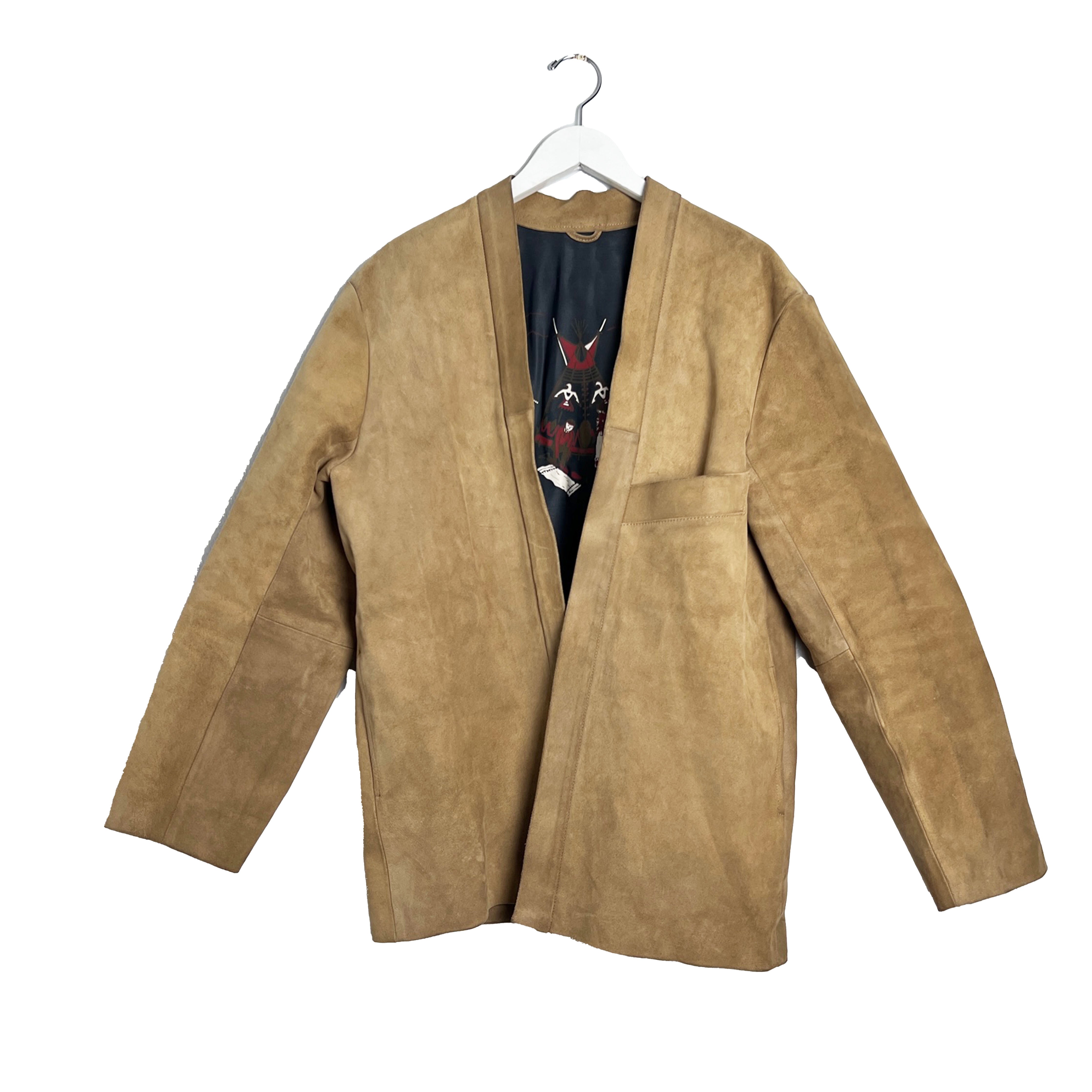 Kimono cardigan with mink fur collar in camel